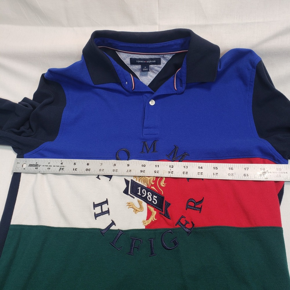 Tommy Hilfiger Long Sleeve Colorblock Polo Shirt Mens Med Embroidered Lion 1985 - Picture 7 of 9